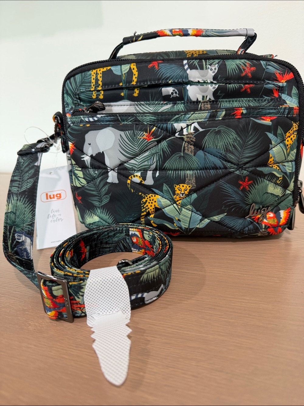 lug Nwt RoundaboutJungle Print Quilted Crossbody Bag - Black Tropical/Multi Colo